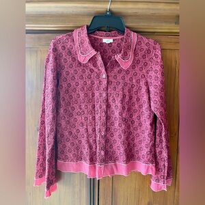 Red J. Jill Lace Button-Up Top